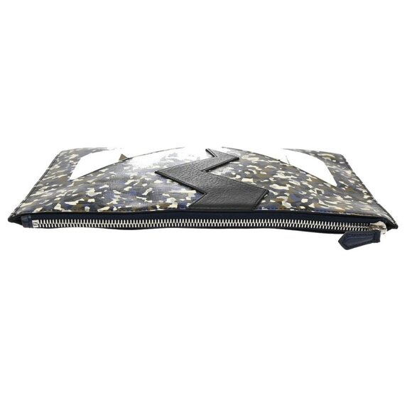 FENDI Logo Bugs Monster Clutch Hand Bag Leather Navy Blue SHW Italy 67KA952 - Picture 6 of 15